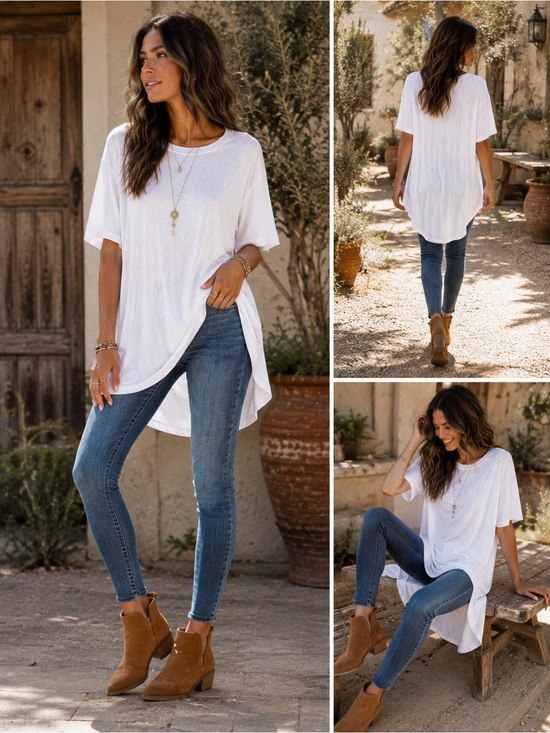Zenana Outfitters Tops - Zenana Outfitters White Oversized High-Low Tunic Tee 80%cotton40% poly